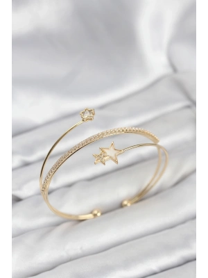 ® Yıldızlı Model Pirinç Gold Renk Kadın Bileklik