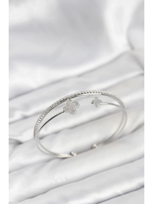 ® Yonca Model Pirinç Gümüş Renk Kadın Bileklik