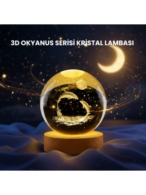 ® Yunus Figürlü LED Kristal Küre Ahşap Standlı Dekoratif Gece Lambası