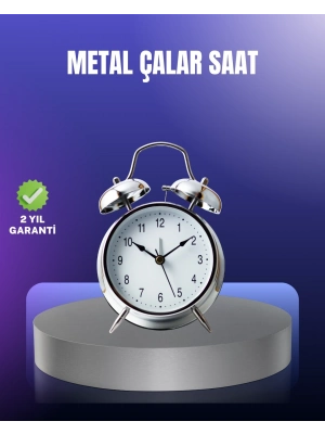 ® Yuvarlak Gümüş Dekoratif Işıklı Masa Üstü Saat Alarmlı Sessiz Çalışma