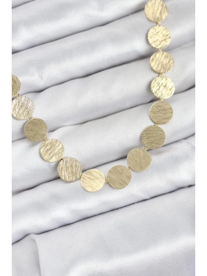 ® Yuvarlak Plaka Model Gold Renk Kadın Kolye