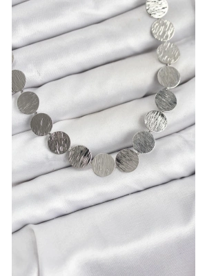 ® Yuvarlak Plaka Model Gümüş Renk Kadın Kolye