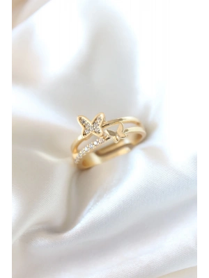 ® Zirkon Taşlı Altın Kaplama Kelebek Kadın Yüzük