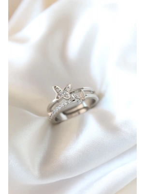 ® Zirkon Taşlı Gümüş Kaplama Kelebekli Kadın Yüzük