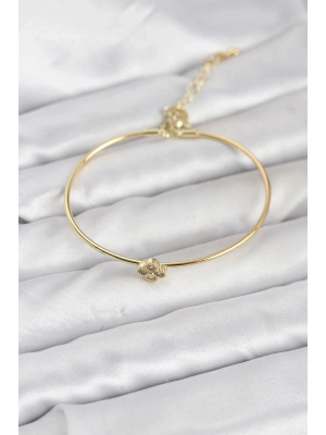 ® Zirkon Taşlı Yonca Model Gold Renk Kadın Bileklik