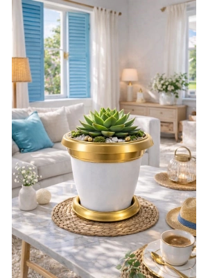 ®  Bilezikli 1.7 Litre Dekoratif Plastik Saksı Beyaz