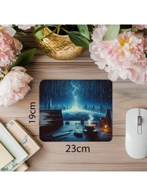 Binary Rain Efektli Cappuccino Mouse Pad - 19x23 cm 2 mm Dikdörtgen İthal Baskılı Mouse Pad