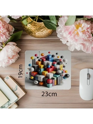 Birincil Renkli Küp ve Küre Mouse Pad - 19x23 cm 2 mm Dikdörtgen İthal Baskılı Mouse Pad