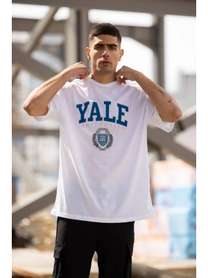 Bisiklet Yaka Baskılı Oversize T-Shirt - Beyaz -