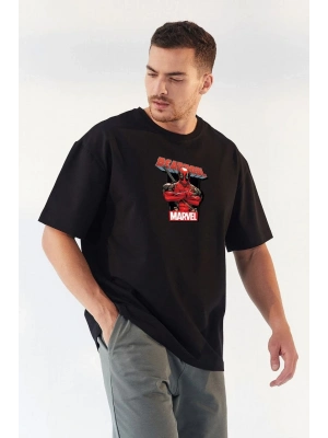 Bisiklet Yaka Baskılı Oversize T-Shirt - Siyah -