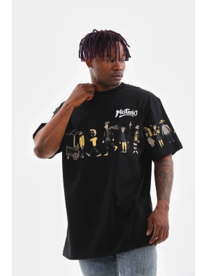 Bisiklet Yaka Baskılı Oversize T-Shirt - Siyah -