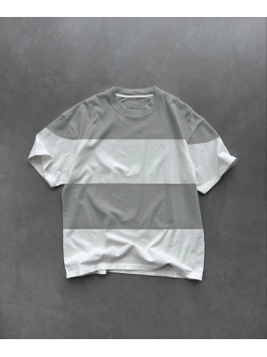 Bisiklet Yaka Parçalı T-Shirt - Gri -