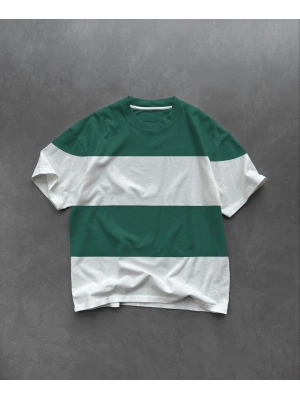 Bisiklet Yaka Parçalı T-Shirt - Yeşil -