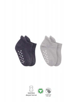 Bistyle 2Li Altı Havlu Sneakers Kaymaz Çorap 20501 Gri-Antrasit