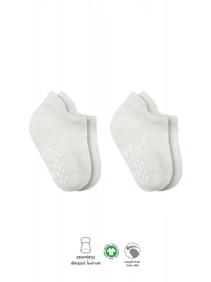 Bistyle 2Li Sneakers Kaymaz Basic Penye Çorap BS20103 Ekru Ekru