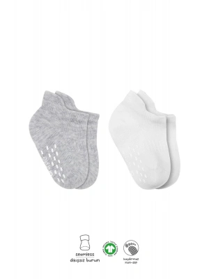 Bistyle 2Li Sneakers Kaymaz Basic Penye Çorap BS20103 Gri Beyaz