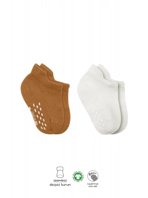 Bistyle 2Li Sneakers Kaymaz Colours Penye Çorap BS20104 Ekru Hardal