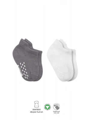 Bistyle 2Li Sneakers Kaymaz Colours Penye Çorap BS20104 Gri Beyaz