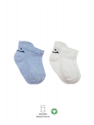 Bistyle 2Li Sneakers Smile Penye Çorap BS20106 Mavi Ekru