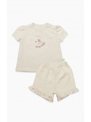 Bistyle 2li Takım Şortlu Müslin Daisy Flowers 14131 Somon