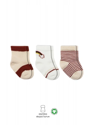 Bistyle 3Lü Penye Rainbow Soket Çorap BS10113 Kiremit