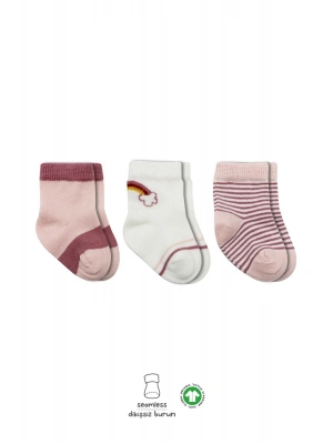 Bistyle 3Lü Penye Rainbow Soket Çorap BS10113 Pudra