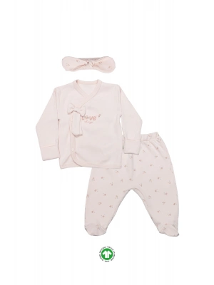 Bistyle 3Lü Zıbın Takım Grow İn Love 13102 Pembe Ekru