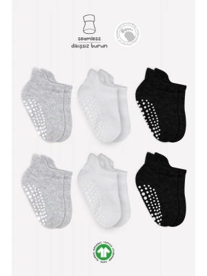 Bistyle 6Lı Sneakers Kaymaz Penye Çorap BS20102 Gri Beyaz Siyah