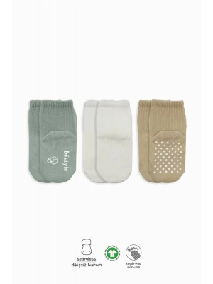 Bistyle Basic Kaymaz Penye Soket Çorap 3Lü BS10107 Nil Ekru Bej