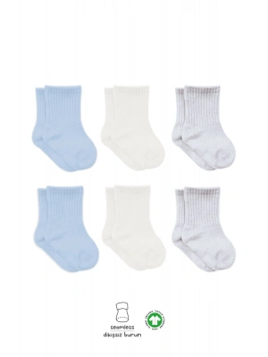 Bistyle Basic Penye Soket Çorap 6Lı BS10101B Mavi Ekru Gri