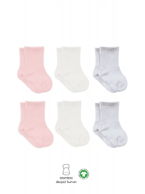 Bistyle Basic Penye Soket Çorap 6Lı BS10101B Pembe Ekru Gri