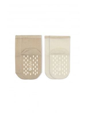 Bistyle Çemberli Basic Penye Kaymaz Soket Çorap 2li 10146 Bej