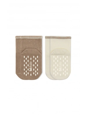 Bistyle Çemberli Basic Penye Kaymaz Soket Çorap 2li 10146 Kahve