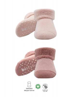 Bistyle Çemberli Kaymaz Havlu Soket Çorap 2Li BS10503 Pudra Pembe