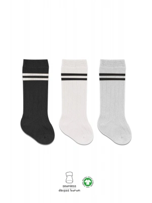 Bistyle Derby Dizaltı Çorap 3Lü BS40101 Siyah Ekru Gri Çemberli
