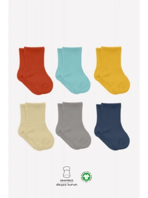 Bistyle Mix Penye Soket Çorap 6Lı BS10101M Kiremit