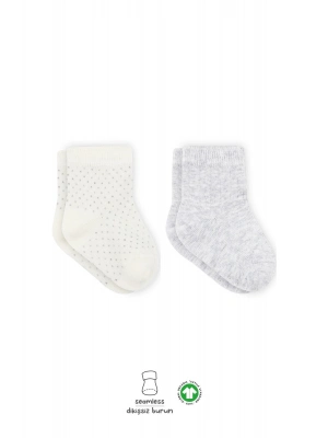 Bistyle Puan Derby Penye Soket Çorap 2Li BS10103 Gri Ekru