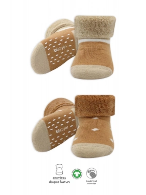 Bistyle Puanlı Kaymaz Havlu Soket Çorap 2Li BS10502 Hardal