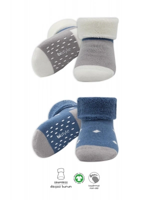 Bistyle Puanlı Kaymaz Havlu Soket Çorap 2Li BS10502 İndigo Gri