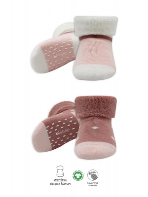 Bistyle Puanlı Kaymaz Havlu Soket Çorap 2Li BS10502 Pudra Pembe
