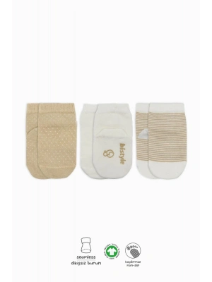 Bistyle Puanlı Kaymaz Penye Soket Çorap 3Lü BS10108 Bej