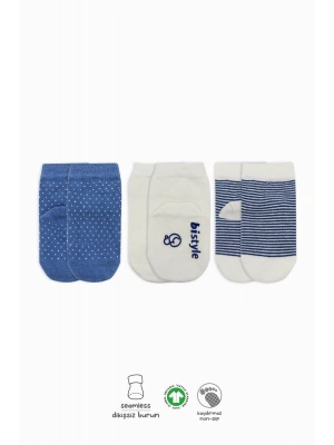 Bistyle Puanlı Kaymaz Penye Soket Çorap 3Lü BS10108 İndigo