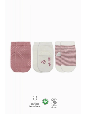 Bistyle Puanlı Kaymaz Penye Soket Çorap 3Lü BS10108 Pudra