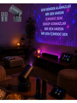 Bluetooth Hoparlörlü Akıllı Projektör Kablosuz Karaoke Mikrofonlu