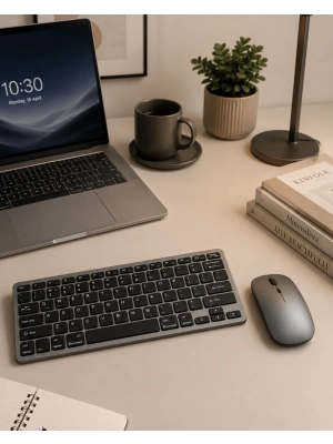 Bluetooth ve 2.4G Destekli Kablosuz Klavye Mouse Seti Şarj Edilebilir