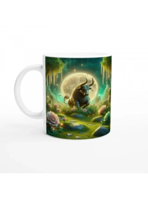 Boğa Burcu Baskılı Kahve Kupası - Ay ışığında Zodyak Bahçesi Vs1