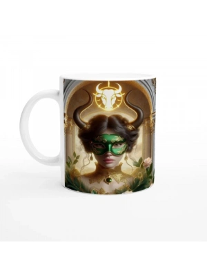 Boğa Burcu Baskılı Kahve Kupası - Zodyak Maskeli Balo Vs1