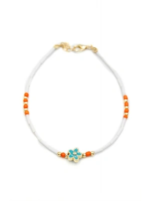 Boncuklu Çiçek  Halhal - Mavi