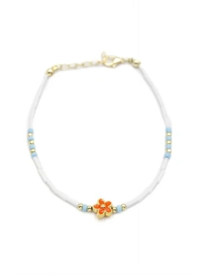 Boncuklu Çiçek  Halhal - Turuncu