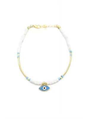 Boncuklu Göz Halhal - Beyaz